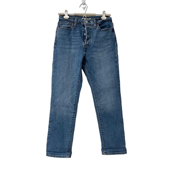 Levis Medium Wash Wedgie Straight High Rise Denim Button Fly Jeans Size 28 - Picture 2 of 7